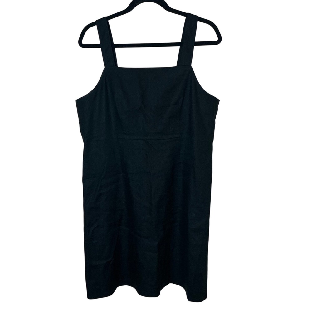 J.Crew Black Linen Blend Square Neck Sleeveless Shift Dress Size 14 Minimalist